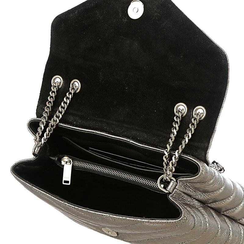 Bolsa-Saint-Laurent-Loulou-Couro-Prateada