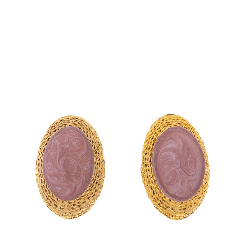 Brinco-Vintage-Pressao-Dourado-Oval-e-Esmalte-Rose