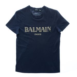 Camiseta Balmain Preta Aplicação Dourada