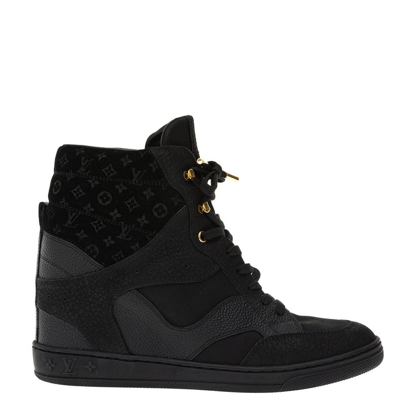 Tenis-Louis-Vuitton-Plataforma-Camurca-e-Couro-Monograma-Preto