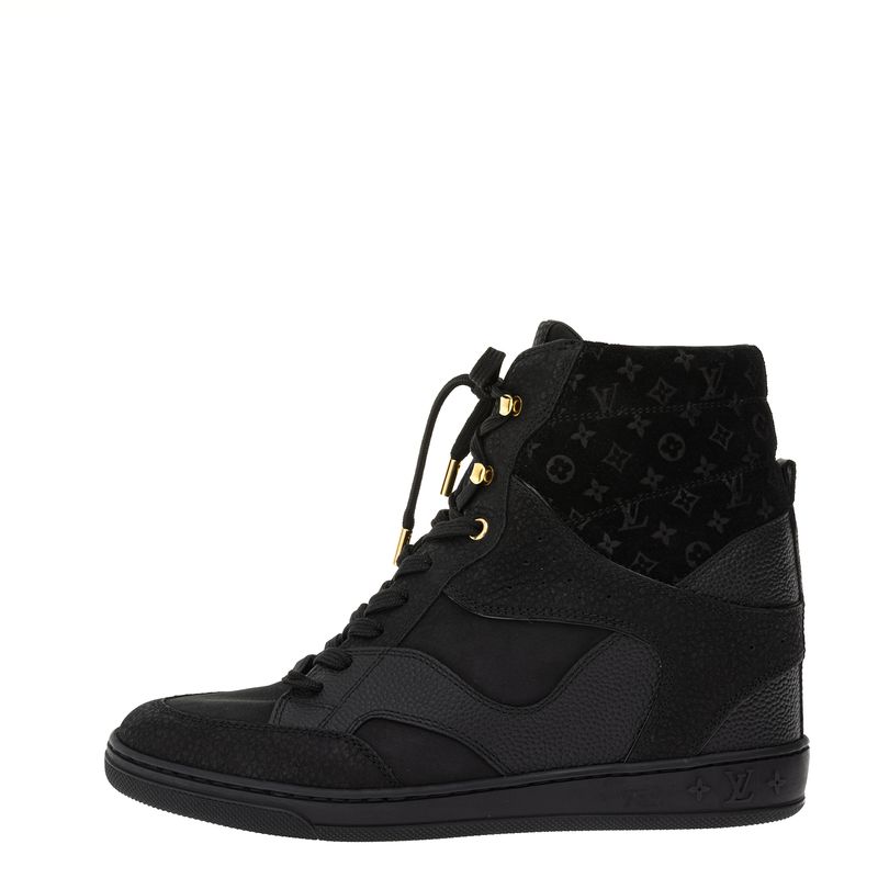 Tenis-Louis-Vuitton-Plataforma-Camurca-e-Couro-Monograma-Preto