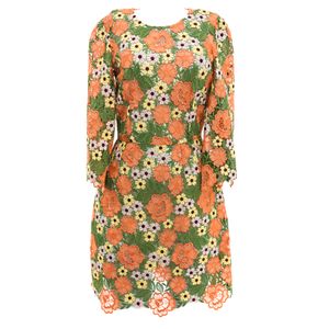 Vestido Dolce & Gabbana Renda Floral Salmão e Verde