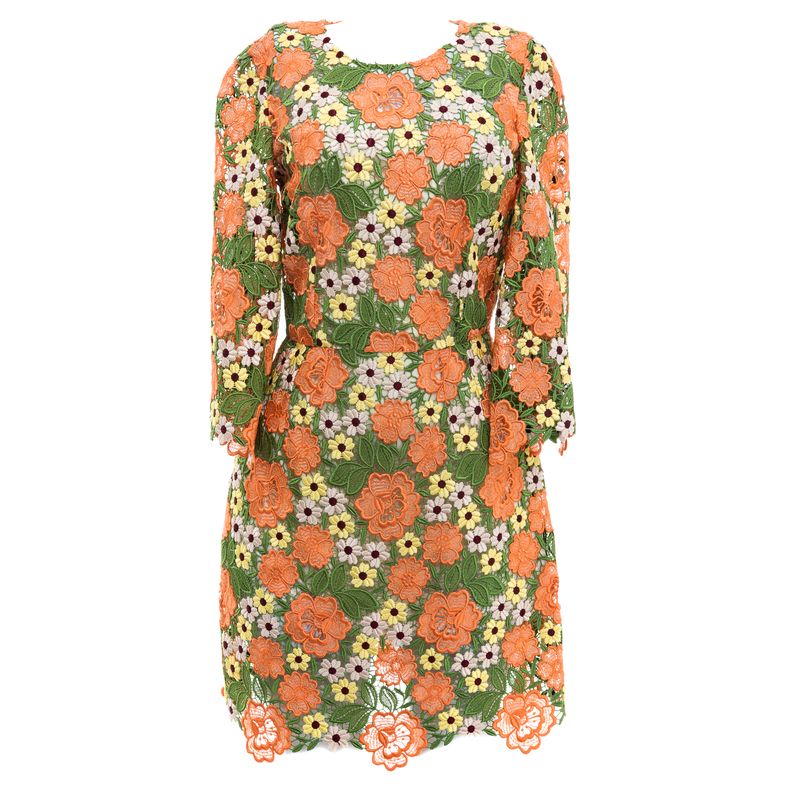 Vestido-Dolce---Gabbana-Renda-Floral-Salmao-e-Verde