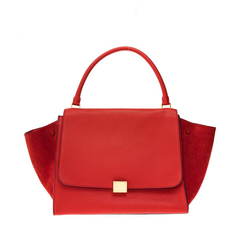 Bolsa-Celine-Trapeze-Couro-e-Camurca-Vermelho