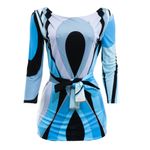 Vestido-Emilio-Pucci-Curto-Estampa-Azul-Manga-Longa