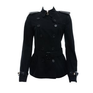 Trench Coat Burberry Curto Algodão e Couro Preto
