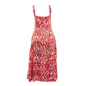 Vestido Saloni Midi Vermelho e Estampa Branca