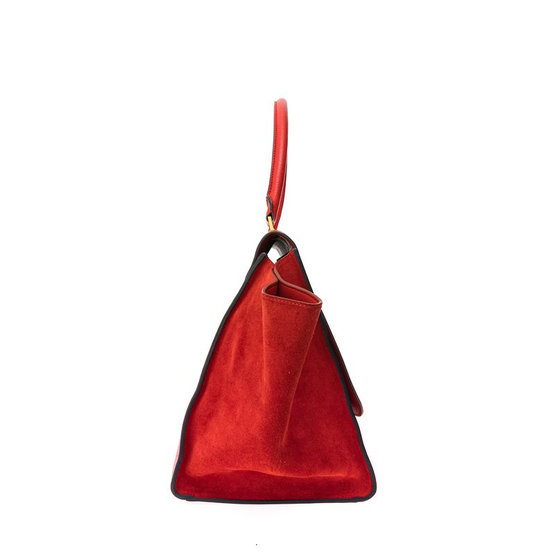Bolsa-Celine-Trapeze-Couro-e-Camurca-Vermelho