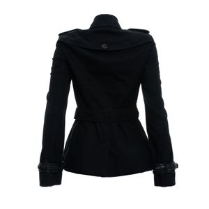 Trench Coat Burberry Curto Algodão e Couro Preto