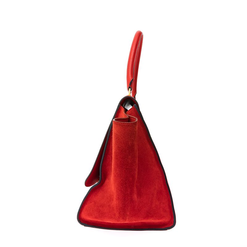 Bolsa-Celine-Trapeze-Couro-e-Camurca-Vermelho
