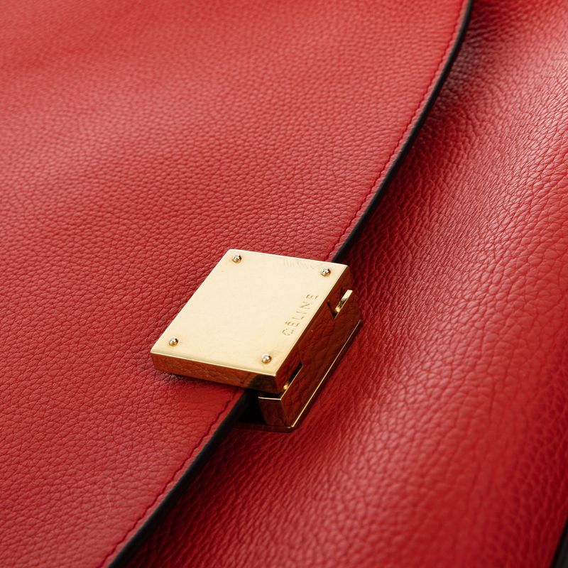 Bolsa-Celine-Trapeze-Couro-e-Camurca-Vermelho