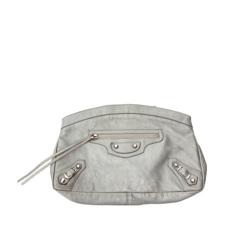 Clutch-Balenciaga-Couro-Prateado