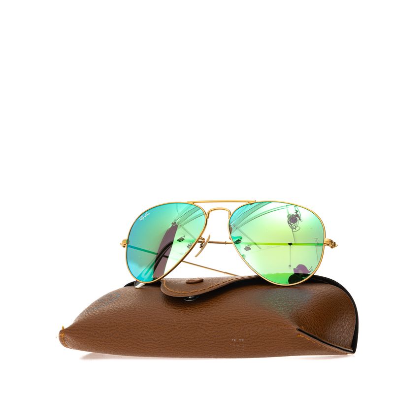 Oculos-Ray-Ban-Aviator-Large-Metal-Dourado-e-Espelhado-Verde