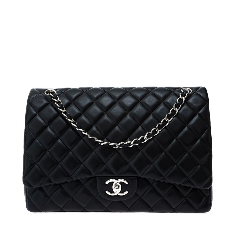 Bolsa-Chanel-Double-Flap-Maxi-Lambskin-Preta