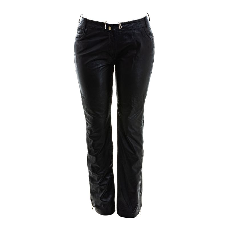 Calca-Christian-Dior-Couro-Preto-e-Ziper