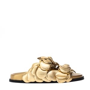 Sandália Valentino Garavani Slide Rosas Dourado