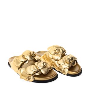 Sandália Valentino Garavani Slide Rosas Dourado