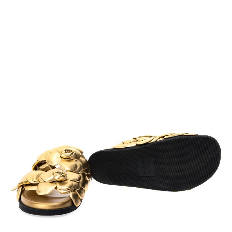 Sandalia-Valentino-Garavani-Slide-Rosas-Dourado