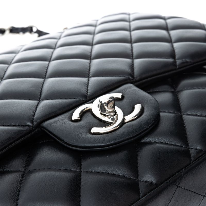 Bolsa Chanel Original Lambskin Classic Double Flap Maxi Preta Feminina