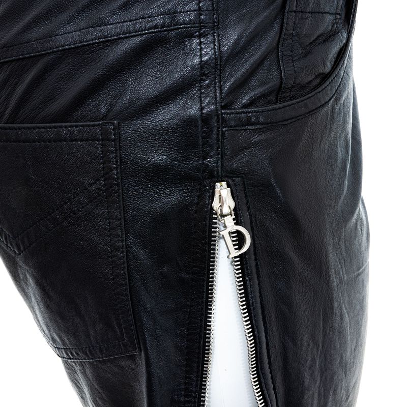 Calca-Christian-Dior-Couro-Preto-e-Ziper