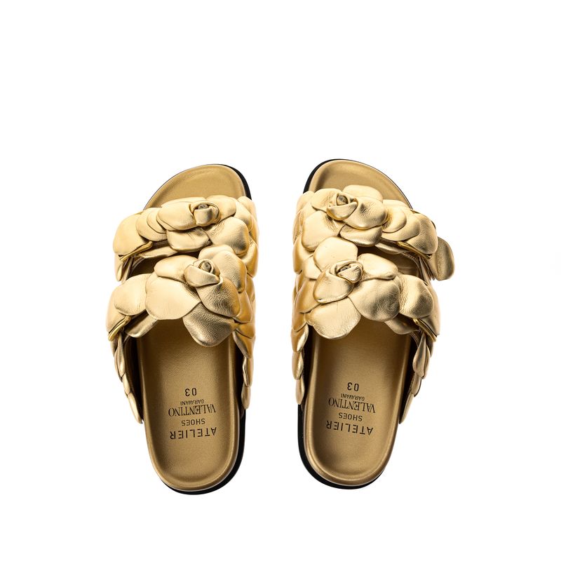 Sandalia-Valentino-Garavani-Slide-Rosas-Dourado