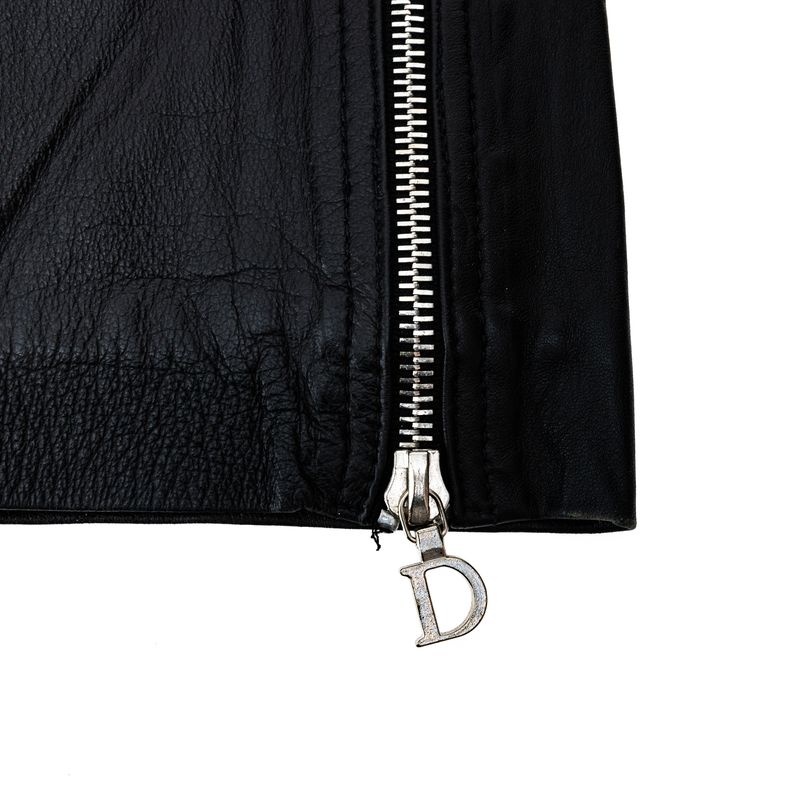 Calca-Christian-Dior-Couro-Preto-e-Ziper