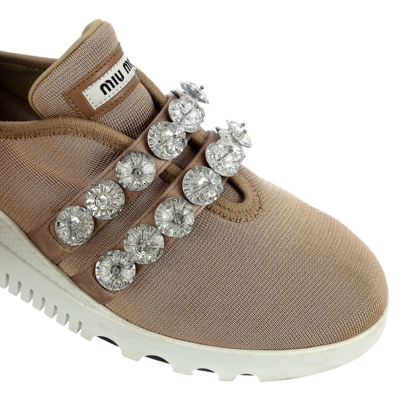 Tenis-Miu-Miu-Slip-On-Tecido-Bege-e-Pedrarias