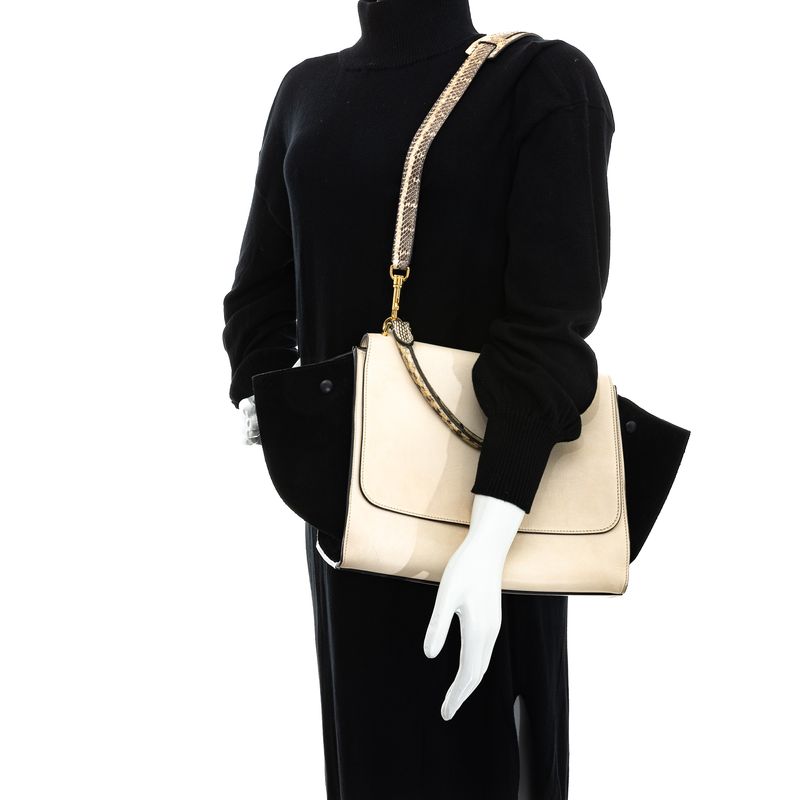 Bolsa-Celine-Trapeze-Couro-Branco-e-Camurca-Preta-
