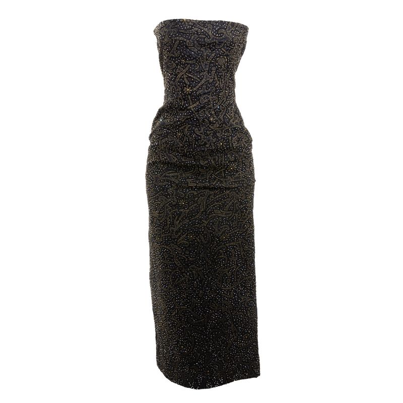 Vestido-Longo-Preto-Bordado-Dourado