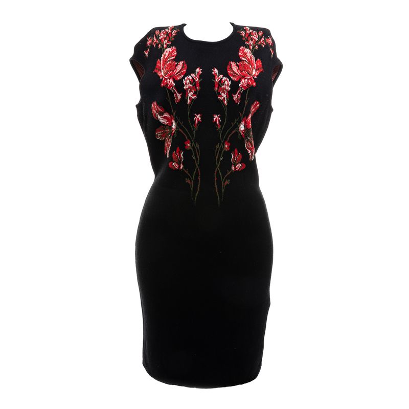 Vestido-Alexander-McQueen-Tricot-Preto-e-Flores-Vermelhas