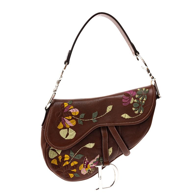 Bolsa-Christian-Dior-Saddle-Vintage-Marrom-Bordada