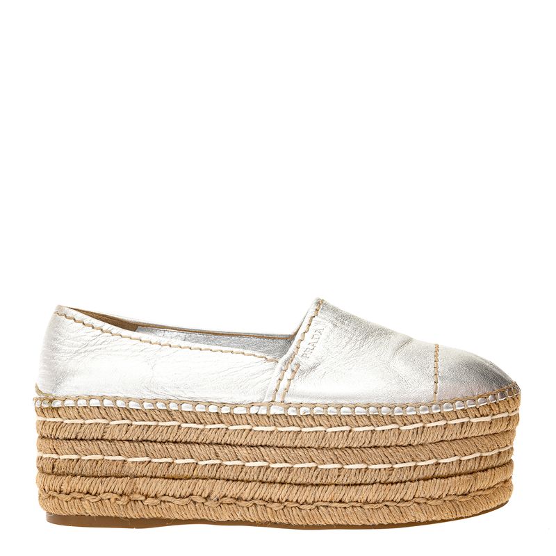 Espadrille-Prada-Plataforma-Couro-Prateado