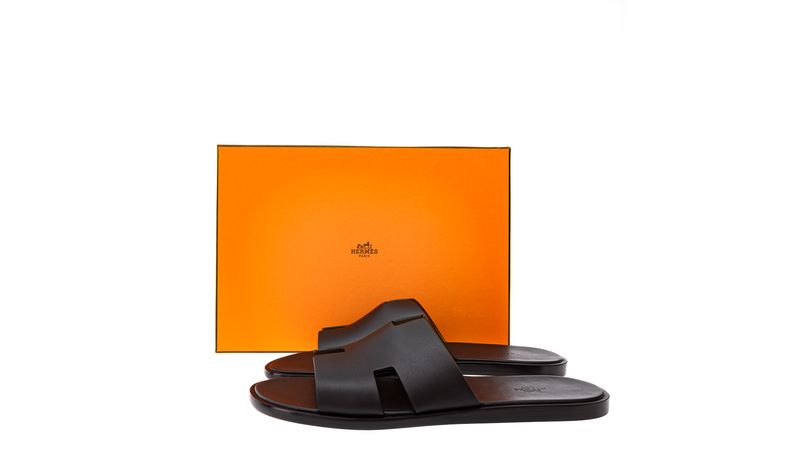 スクエアトゥミュール/HERMES Sandália Hermès Izmir Couro Moka | Brechó de luxo - Prettynew