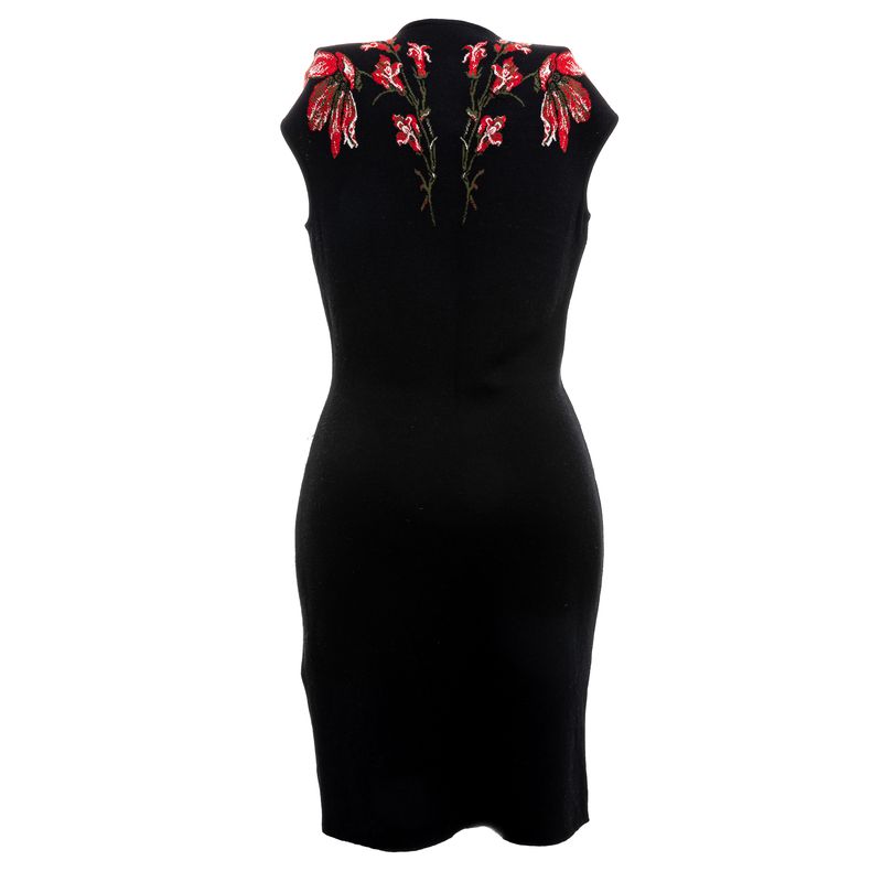Vestido-Alexander-McQueen-Tricot-Preto-e-Flores-Vermelhas