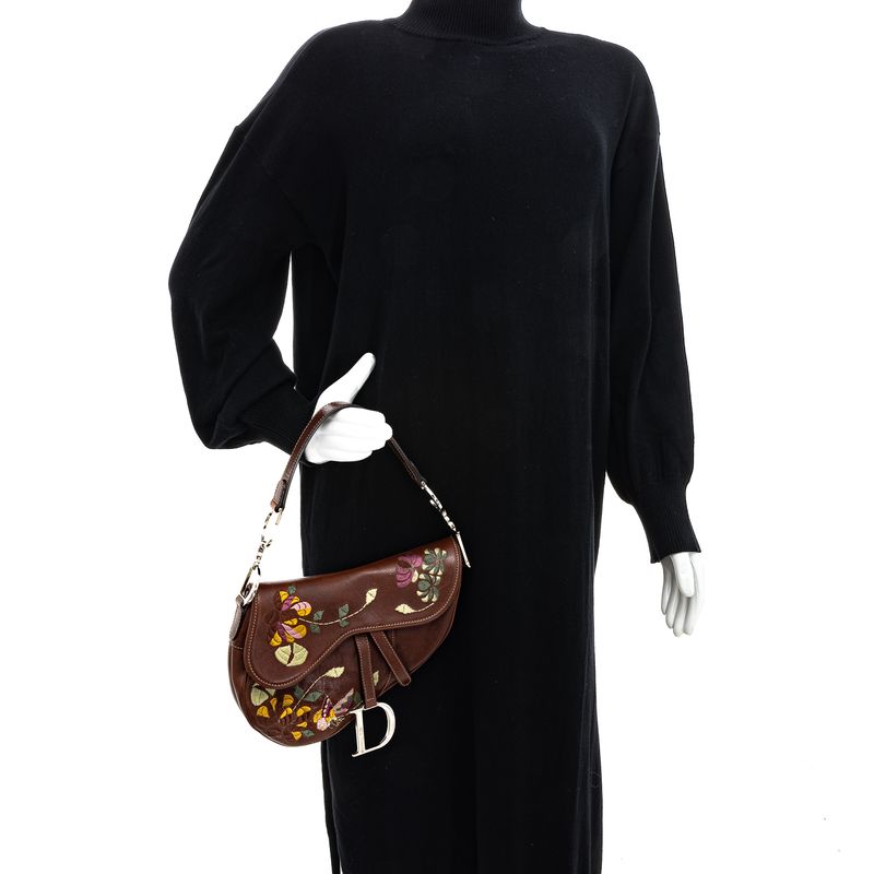 Bolsa-Christian-Dior-Saddle-Vintage-Marrom-Bordada