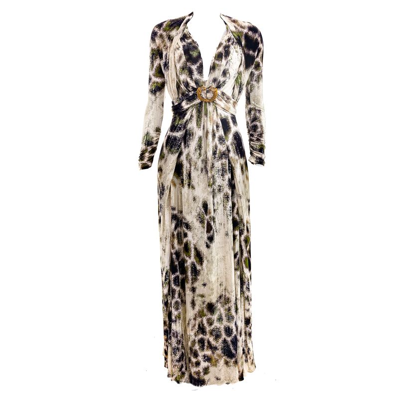 Vestido-Roberto-Cavalli-Longo-Estampado-Branco
