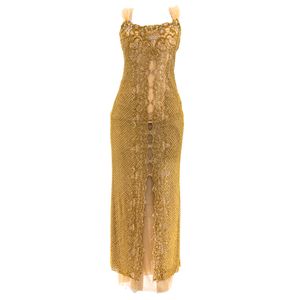 Vestido Longo Creme Bordado Dourado