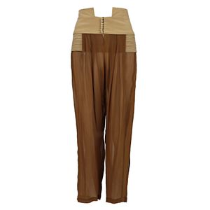 Calça Paula Raia Seda Terracota e Bege