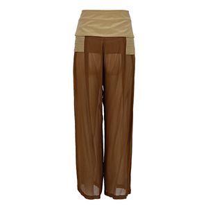Calça Paula Raia Seda Terracota e Bege