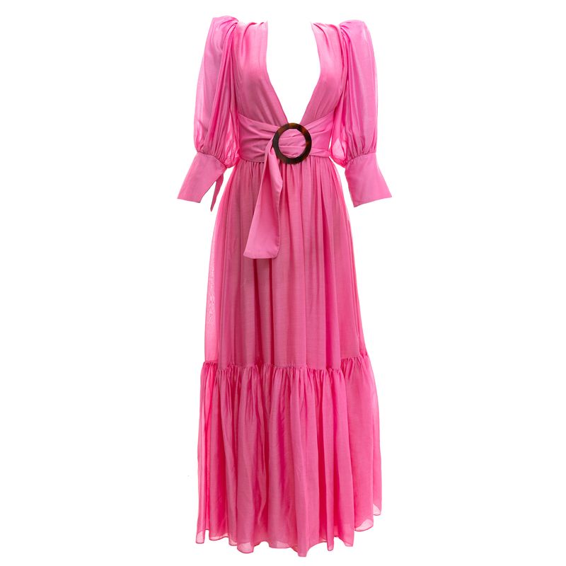 Vestido-Adriana-Degreas-Longo-Manga-Bufante-Rosa-