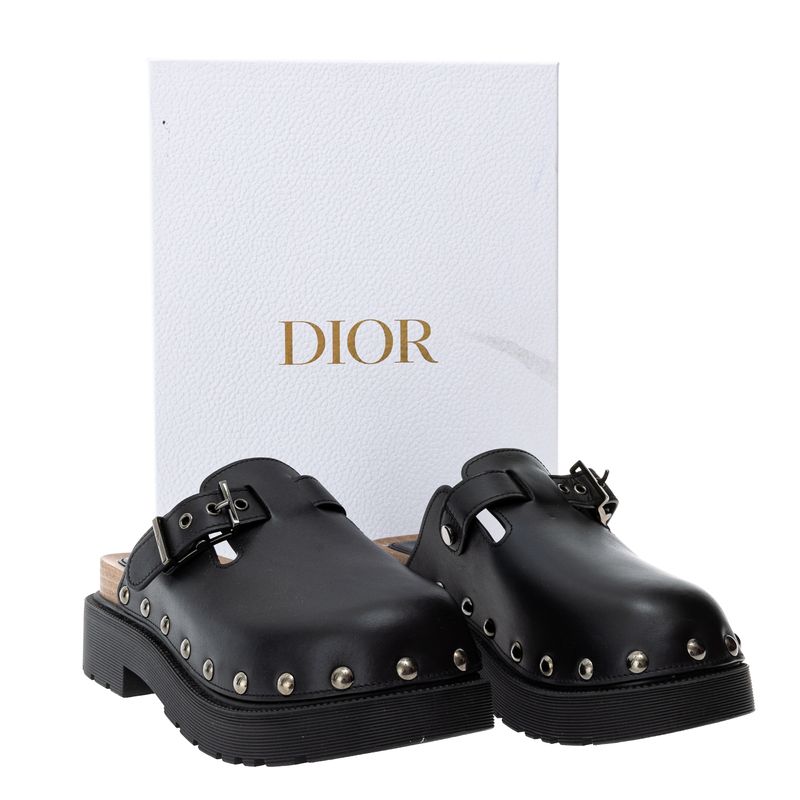 Clog-Christian-Dior-Couro-Preto