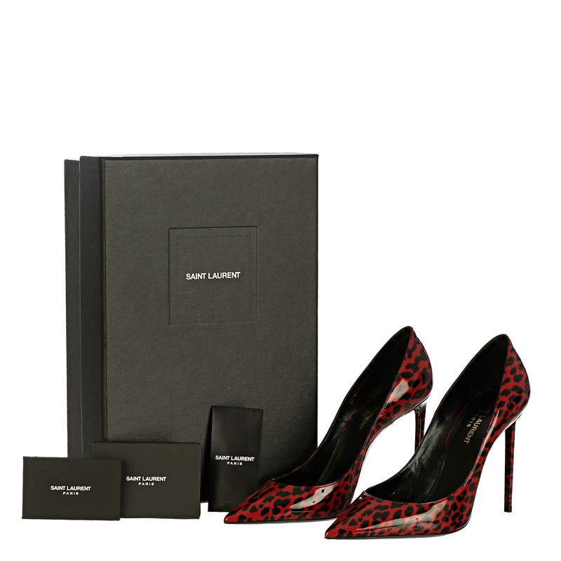 Scarpin-Saint-Laurent-Animal-Print-Vermelho