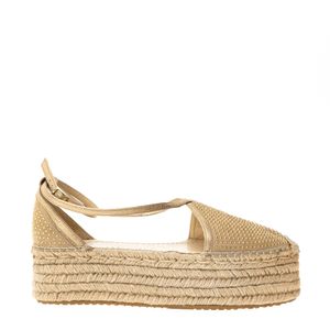 Espadrille Jimmy Choo Camurça Bege e Aplicações Douradas