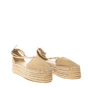 Espadrille Jimmy Choo Camurça Bege e Aplicações Douradas