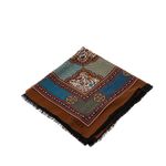 Xale-Gucci-Vintage-La-e-Seda-Azul-e-Marrom