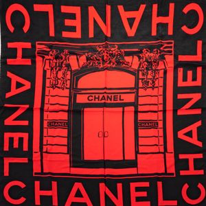Lenço Chanel Vintage Seda Preto e Vermelho