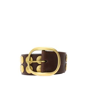 Cinto Coach Couro Marrom Studs Dourados