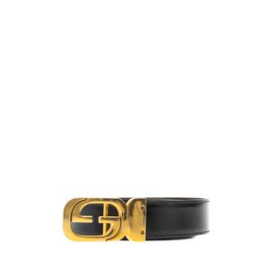 Cinto Gucci Vintage GG Interlocking Quadrado Couro Preto