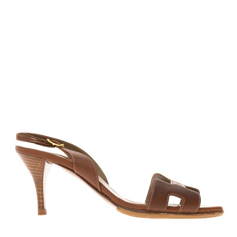 Sandalia-Hermes-Couro-Marrom-