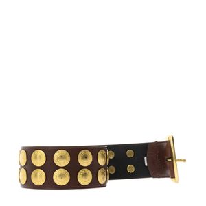 Cinto Coach Couro Marrom Studs Dourados
